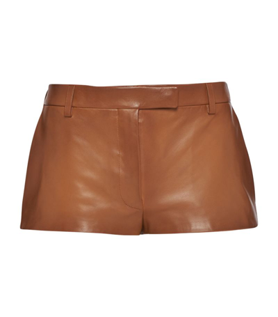 Prada Low-rise Leather Shorts In Brown