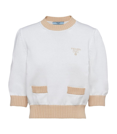 Prada Women's Cotton Crewneck Sweater In White