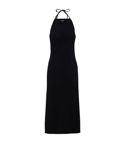 Prada Halterneck Triangle Midi Dress In Black