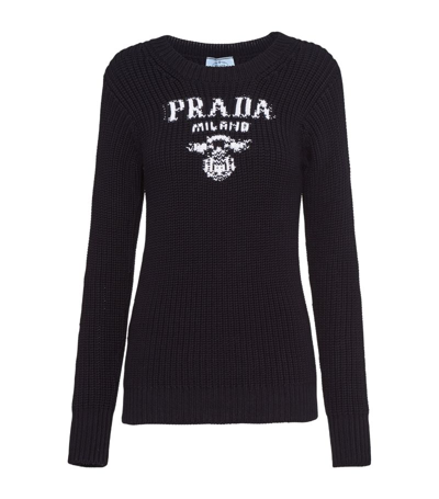 Prada Cotton Logo Jumper In Black