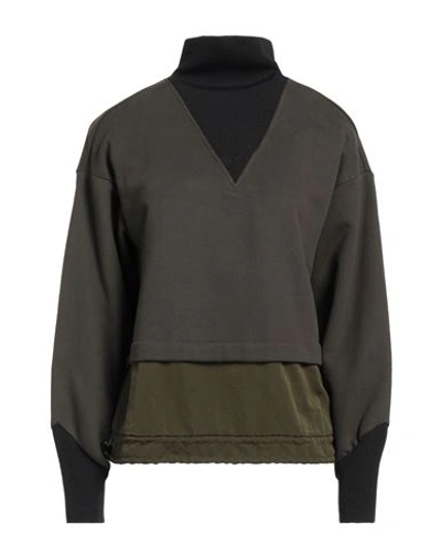 Emporio Armani Woman Sweatshirt Military Green Size 8 Cotton, Polyamide, Polyester, Elastane