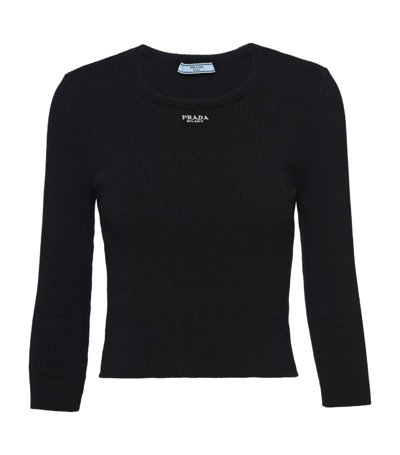 Prada Cotton Sweater In F0002 Nero