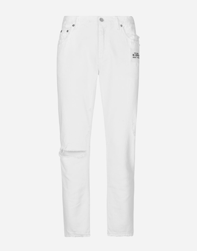 Dolce & Gabbana Loose White Jeans With Rips And Abrasions In Multicolor