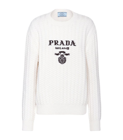 Prada Cashmere Crew-neck Sweater In F0009 Bianco