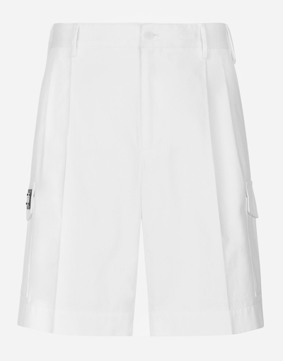 Dolce & Gabbana Cotton Gabardine Cargo Shorts With Logo Tag In White