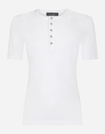 Dolce & Gabbana Fine-rib Cotton Granddad-neck T-shirt In White