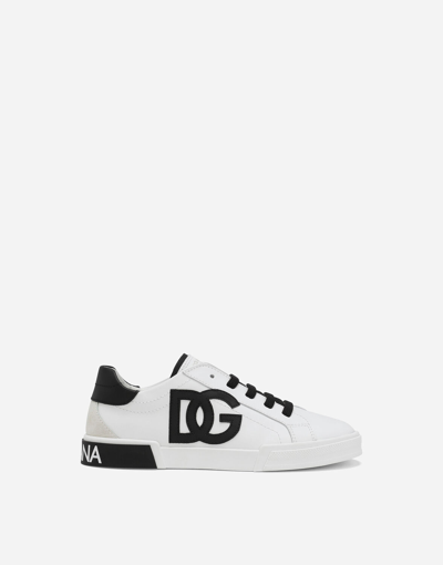 Dolce & Gabbana Kids' Portofino Vintage Calfskin Trainers In Multicolor