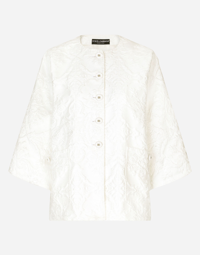 Dolce & Gabbana Brocade Cape-style Jacket In Natural_white