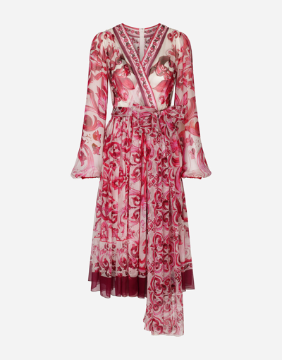 Dolce & Gabbana Graphic-print Silk Dress In Multicolor