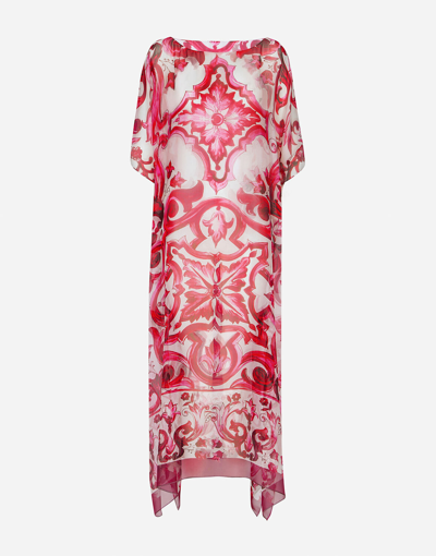 Dolce & Gabbana Majolica-print Chiffon Caftan In Multicolor