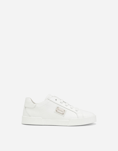 Dolce & Gabbana Kids' Calfskin Portofino Vintage Sneakers In White