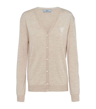 Prada Cashmere Buttoned-up Cardigan In Neutrals