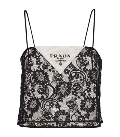 Prada Floral-lace Cropped Top In Black