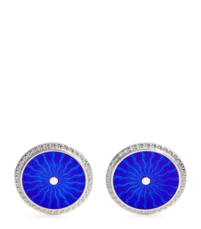 Deakin & Francis Sterling Silver And Enamel Round Cufflinks In Blue