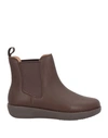 Fitflop Woman Ankle Boots Dark Brown Size 7 Soft Leather, Textile Fibers In Brown
