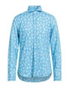 Fedeli Man Shirt Azure Size 15 Cotton, Elastane In Blue