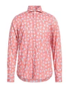 Fedeli Man Shirt Coral Size 15 ½ Cotton, Elastane In Red