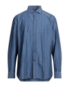 Guglielminotti Man Shirt Slate Blue Size 17 ¾ Cotton, Linen