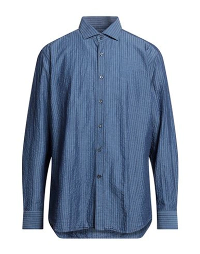 Guglielminotti Man Shirt Slate Blue Size 17 ¾ Cotton, Linen
