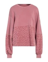 Ea7 Woman Sweatshirt Antique Rose Size L Polyester, Modal, Elastane, Viscose In Pink