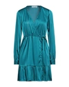Kaos Woman Mini Dress Turquoise Size M Polyester, Elastane In Blue