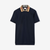 Burberry Cody Polo Shirt With Check Collar In Blue