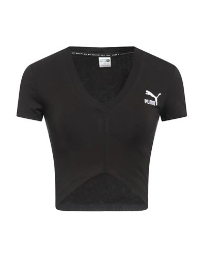 Puma Woman T-shirt Black Size M Cotton, Elastane