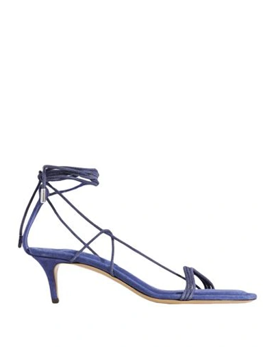 Isabel Marant Woman Sandals Blue Size 11 Calfskin, Bovine Leather