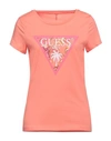 Guess Woman T-shirt Coral Size M Cotton In Red