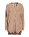 Agnona Woman Sweater Camel Size Xl Cashmere In Beige