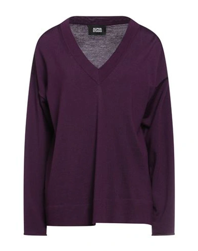 Alpha Studio Woman Sweater Deep Purple Size 10 Wool