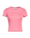 Guess Woman T-shirt Magenta Size L Cotton, Polyester