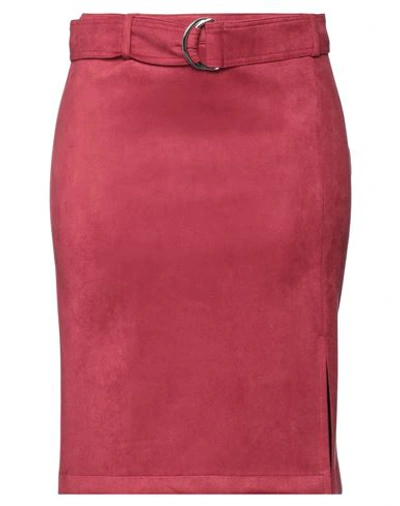 Silvian Heach Woman Midi Skirt Brick Red Size 4 Polyester, Elastane