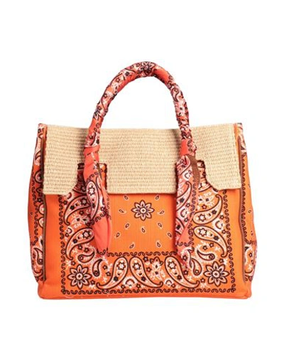 Viamailbag Woman Handbag Orange Size - Textile Fibers, Natural Raffia, Soft Leather