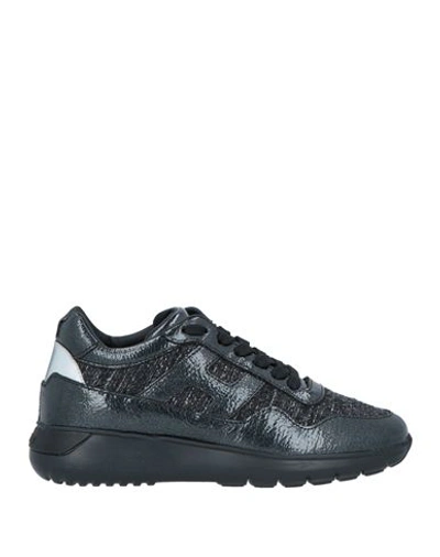 Hogan Woman Sneakers Black Size 6 Soft Leather, Textile Fibers