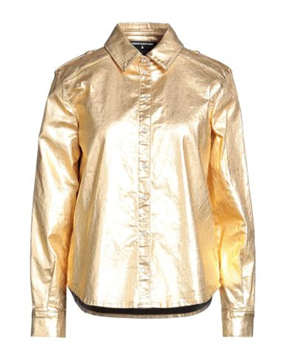Patrizia Pepe Woman Denim Shirt Gold Size 8 Cotton, Elastane