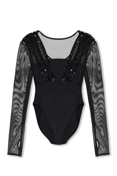 Adidas Originals Sequin-embellished Panelled Bodysuit In Black
