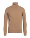 Alpha Studio Man Turtleneck Camel Size 40 Merino Wool In Beige