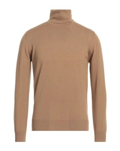 Alpha Studio Man Turtleneck Camel Size 40 Merino Wool In Beige