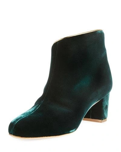 Malone Souliers Eula Velvet Block-heel Bootie, Navy In Green