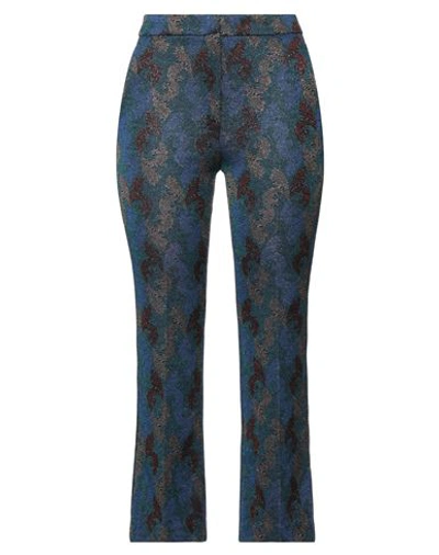 Kaos Woman Pants Blue Size 10 Polyester, Viscose, Metallic Polyester, Polyamide