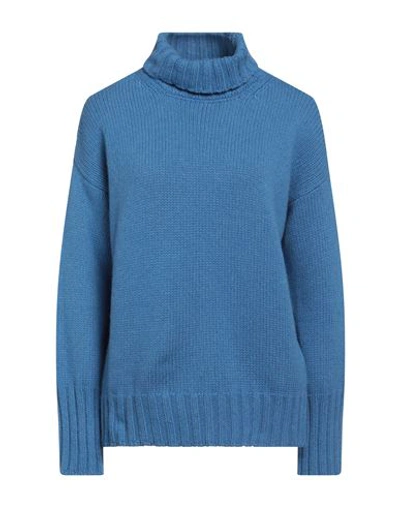 Aragona Woman Turtleneck Bright Blue Size 12 Cashmere