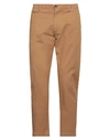 Officina 36 Man Pants Camel Size 36 Cotton, Elastane In Brown