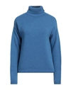 Aragona Woman Turtleneck Light Blue Size 8 Cashmere