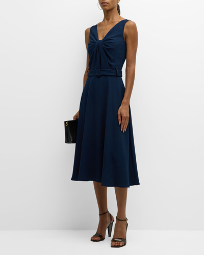 Black Halo Vieata Sleeveless Belted Twist-front Midi Dress In Blue