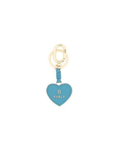 Furla Camelia Keyring Heart Woman Key Ring Pastel Blue Size - Metal, Leather