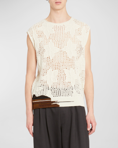 Dries Van Noten Men's Meddo Crochet-knit Sweater Vest In 5 Ecru