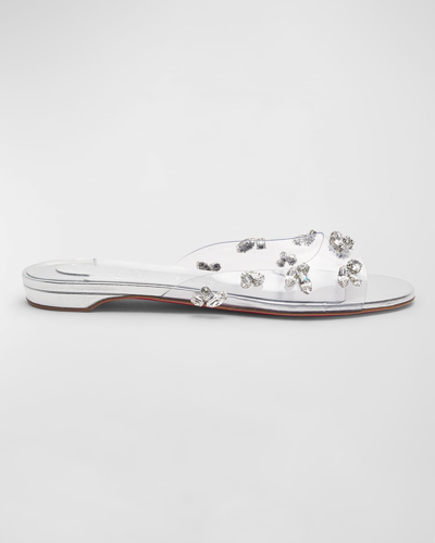 Christian Louboutin Degraqueenie Embellished Pvc Slides In Crystal/silver