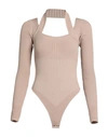 Andreädamo Andreādamo Woman Bodysuit Light Brown Size M Wool, Acrylic, Polyamide, Elastane In Beige