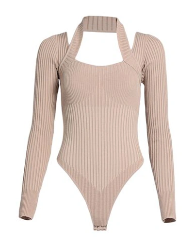 Andreädamo Andreādamo Woman Bodysuit Light Brown Size L Wool, Acrylic, Polyamide, Elastane In Beige